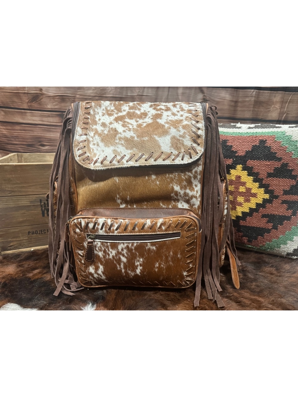 NEW Cowhide Leather Fringe Backpack